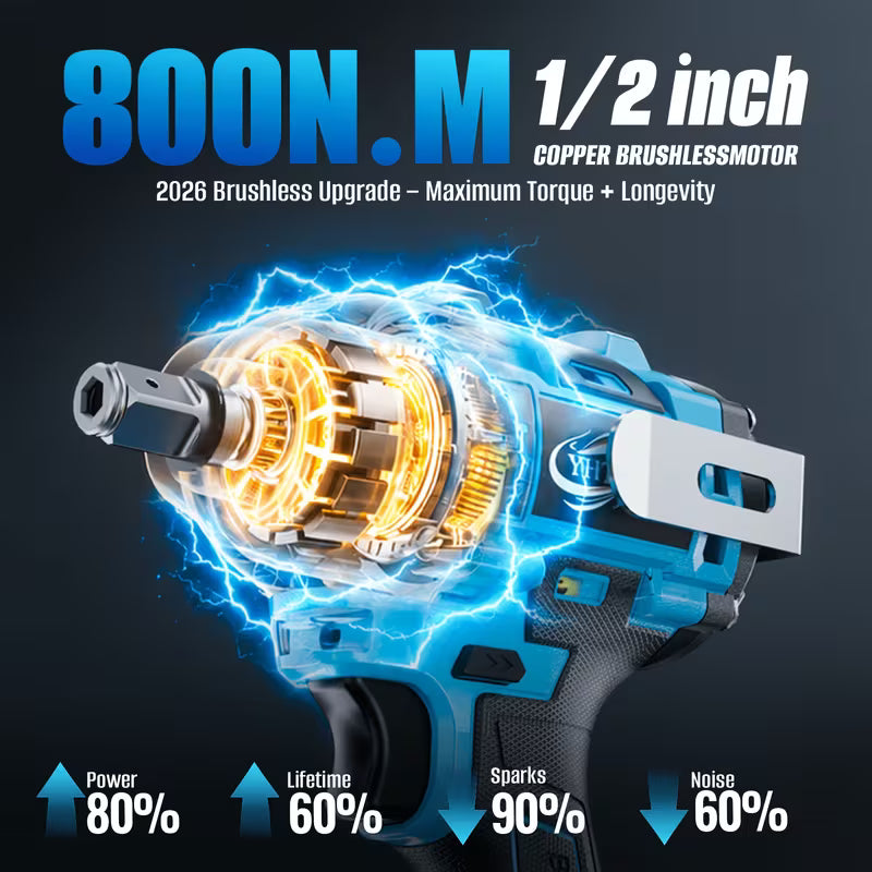 6000Mah Cordless Impact Wrench High Torque, 6000Mah Battery, Fast Charger