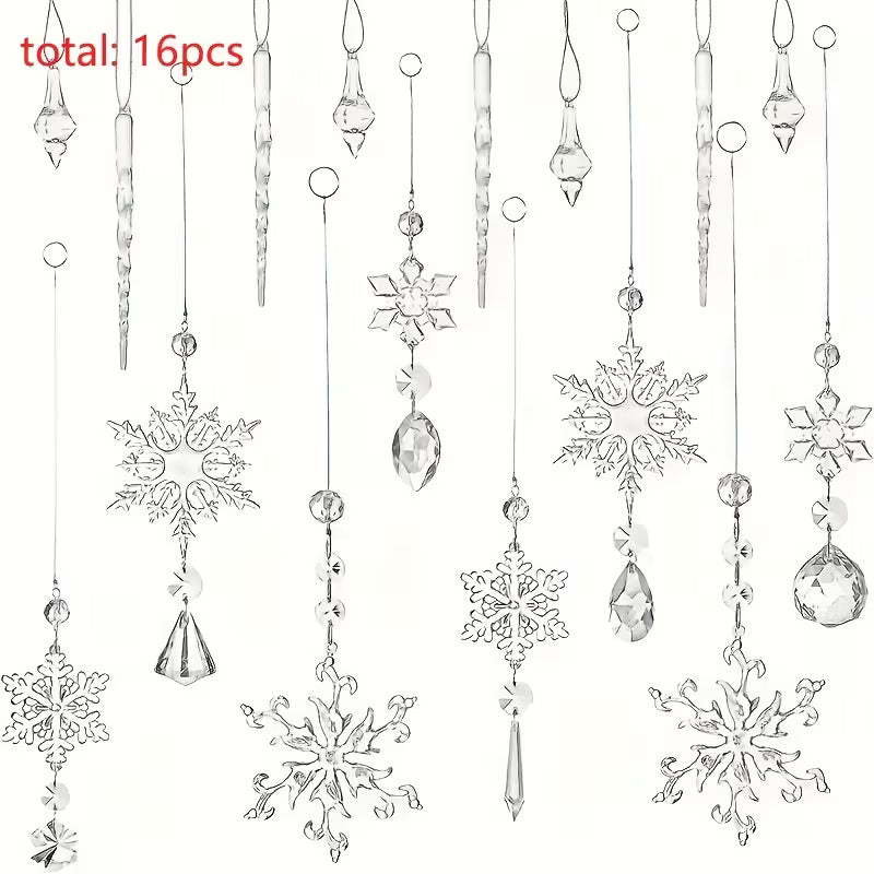 16pcs Christmas Crystal Snowflake Decorations Hanging Christmas Snowflake Decorations Snowflake
