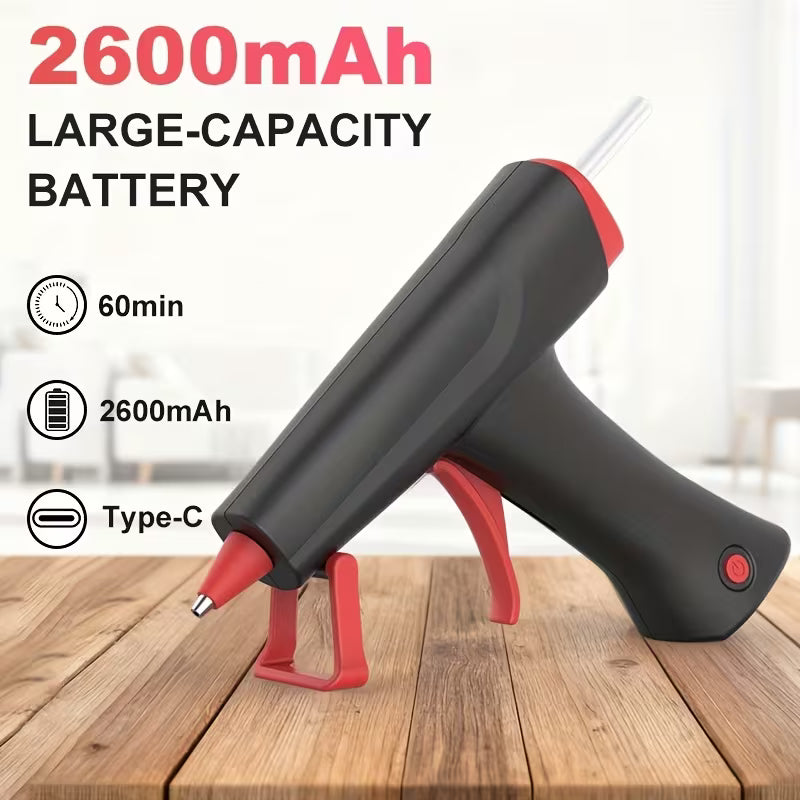 Cordless Hot Melt Glue Gun Compatible for USB- - USB-C Thermal Adhesive Gun with 2600mAh Battery