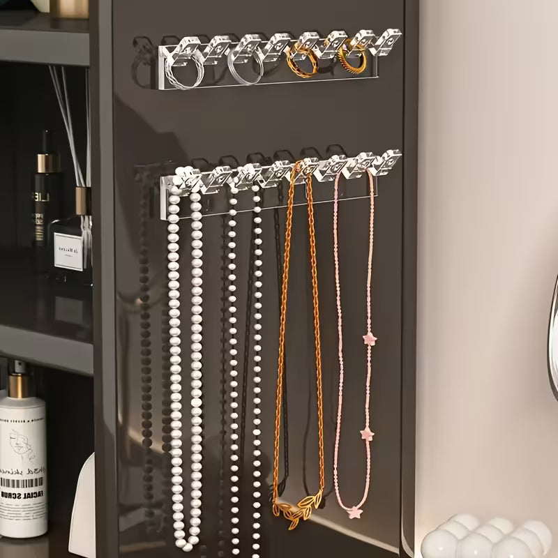 8-Hook Transparent Acrylic Wall-Mounted Jewelry Organizer - Space-Saving Set, Plastic