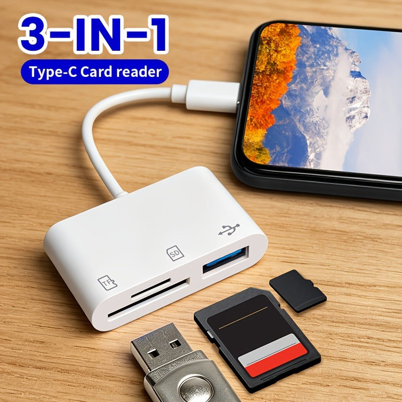 Type-C 3-In-1 Multi-Functional Card Reader, SD/TF Card Read-Write Adapter, Storage