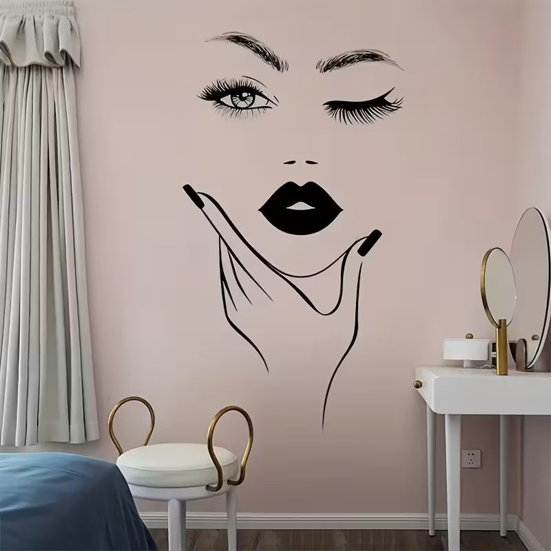 Contemporary Geometric Female Face Art Wall Sticker Set, Pvc