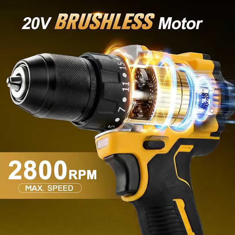 Brushless Power Tool Set - 4pcs Tool Set Including Impact Wrench, Drill, Angle Grinder