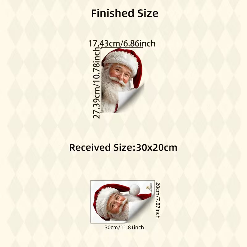 2D Flat - 2D Flat Realistic Peeking Santa Claus Print, Christmas Static Clings Window Sticker