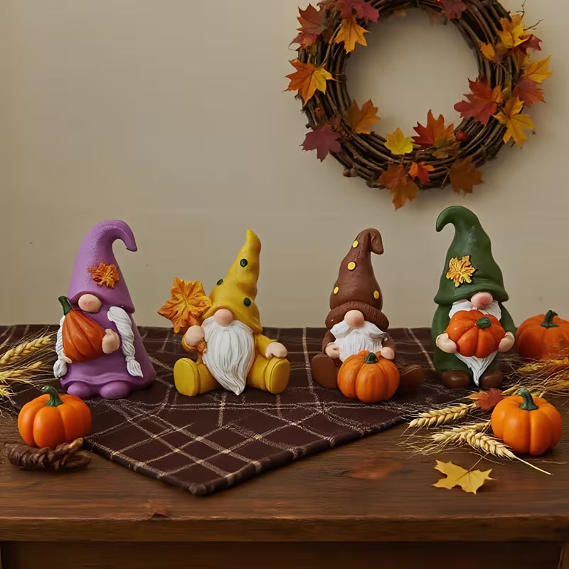 A Set of 4 Gnome Figurines for Desktop Decoration, Suitable for Use in Offices, on Desks