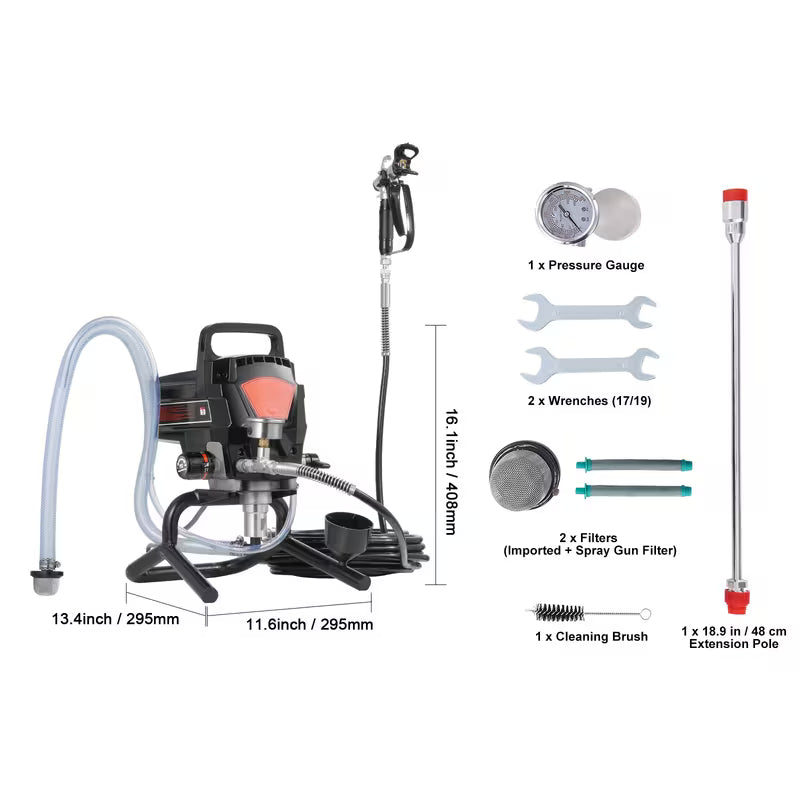 VEVOR 950W Stand Airless Paint Sprayer, 3000PSI High Efficiency Electric Airless Sprayer