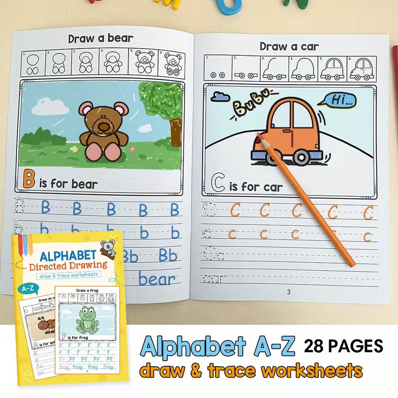 A-Z Alphabet Directed Drawing Workbook with Tracing Sheets