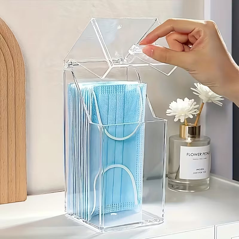 1pc Clear Storage Box Mask Organizer Acrylic Pencil Holder for Desk Multifunctional with Lid