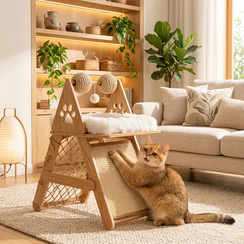 Three in One Deluxe Cat Scratching Board Set, Wood
