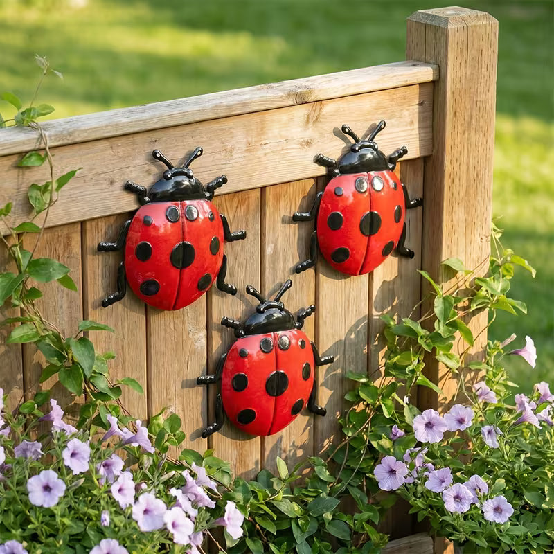 3pcs Metal Ladybugs Iron Wall Art Beetle Wall Decoration, Home Wall Decor, Suitable for Garden