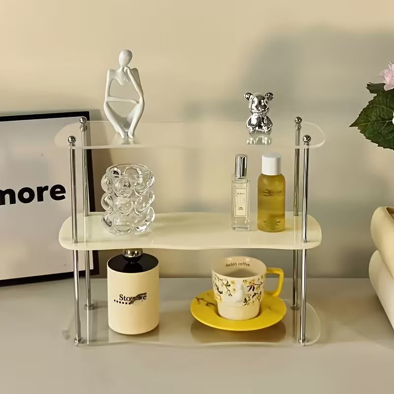 LDQ Detachable Acrylic Desktop Shelf - Stylish Two-Tier Design for Organizing, Makeup