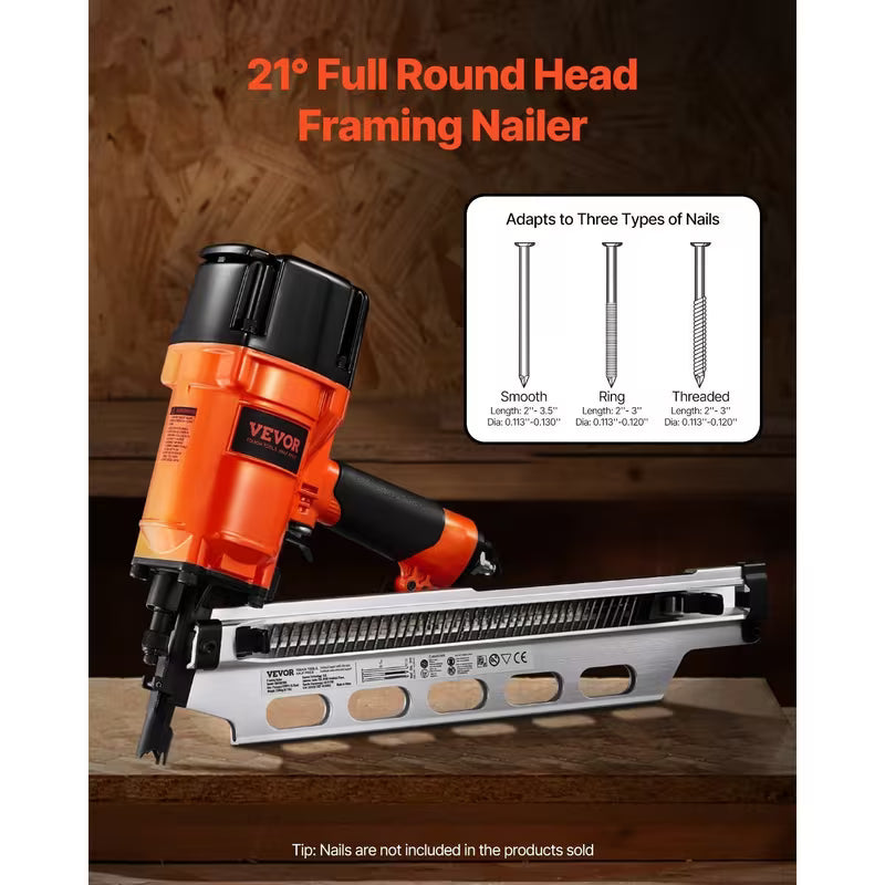 VEVOR Framing Nailer 2" to 3-1/2" 21° Full