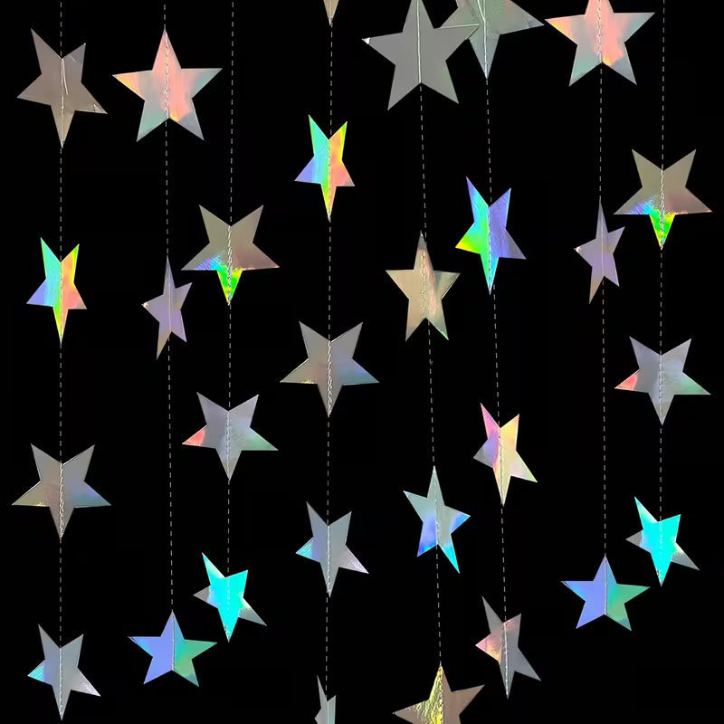 Star Garland Holographic Decor Party Streamers Twinkle Star Paper Banner Backdrop for Wedding Baby