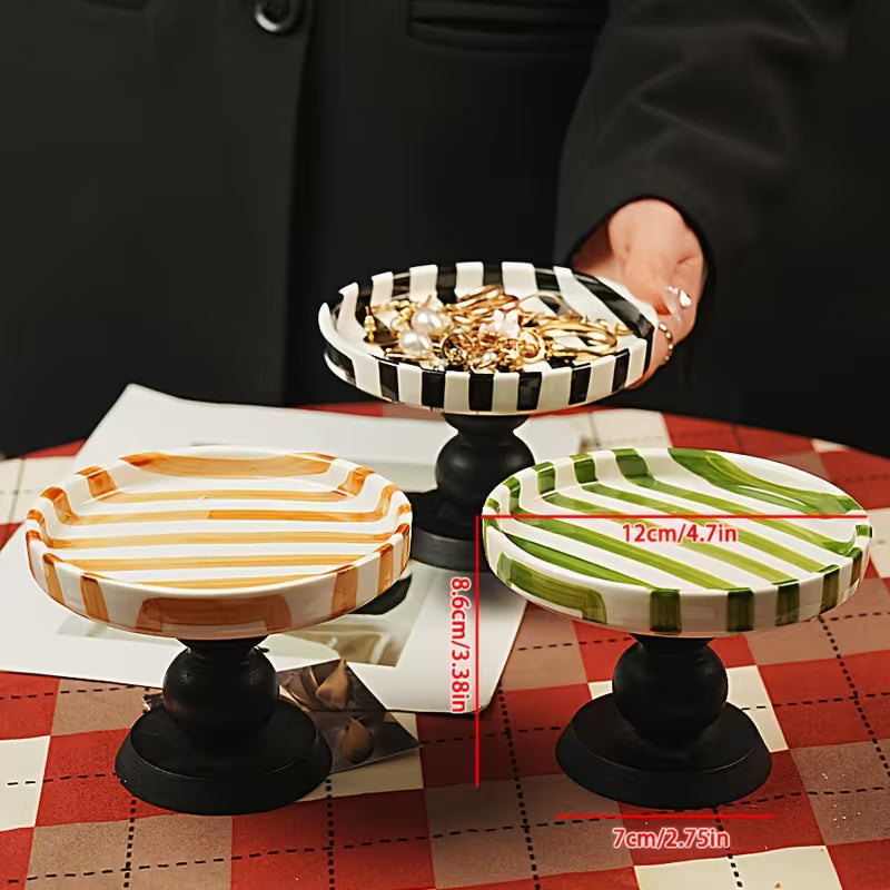 1pc Hand-Painted Vintage Japanese Striped Ceramic Dinner Plate - Multicolor Dessert &