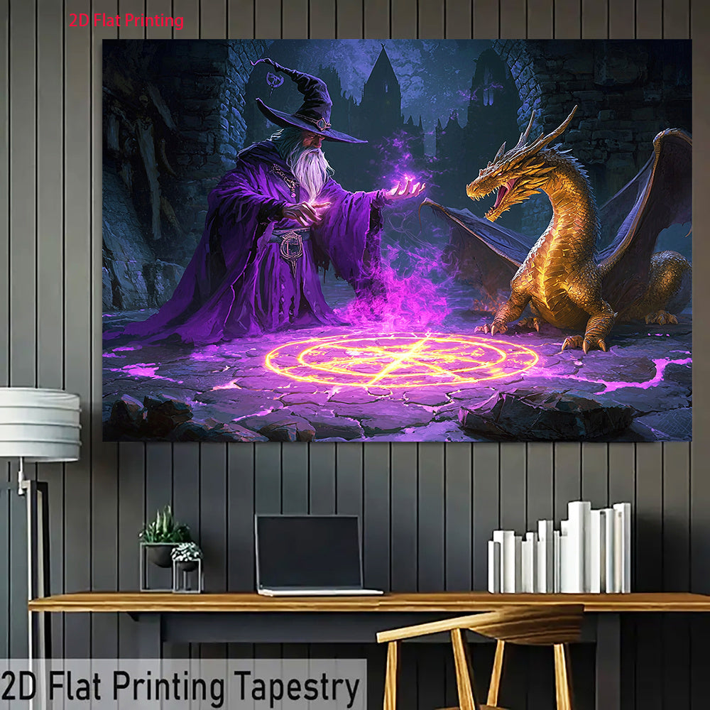 2D Flat, 1pc Magic Wizard & Dragon 2D Flat Polyester Set, Polyester, Blue