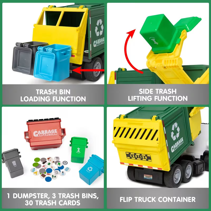 16” Large Manual Operation Garbage Truck Toy with Lights & Sounds