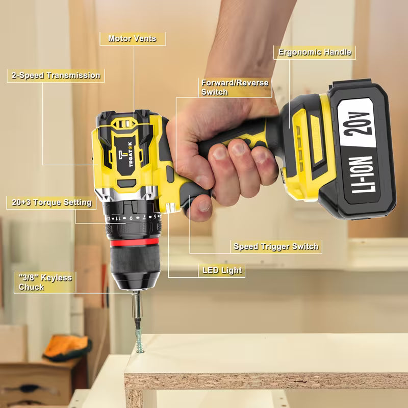 All-In-One 20V Brushless Power Tool Kit for Home - 4 Cordless Tools with 3 Batteries