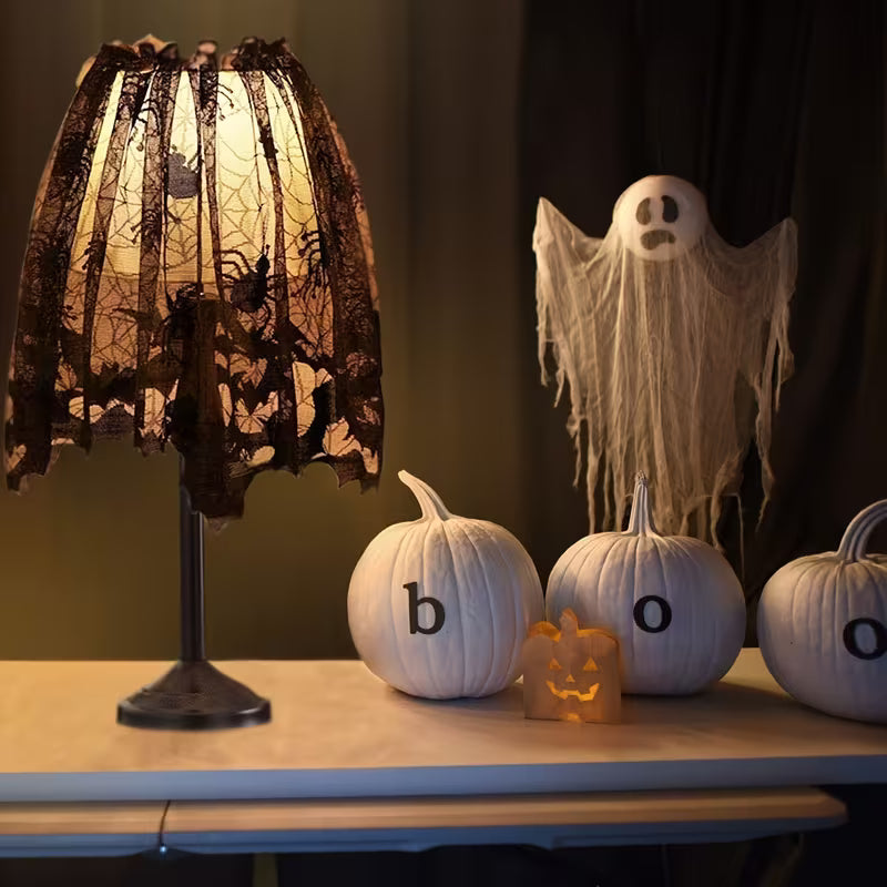 Halloween Lampshade Cover Decorative Multifunctional Black Lace Fireplace Towel Spider Web Bat
