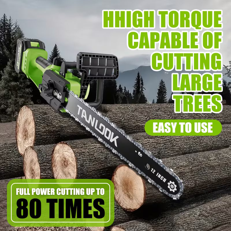 Green Cordless Electric Chainsaw Portable Rechargeable Battery Powered Chain Saw for Tree Pruning