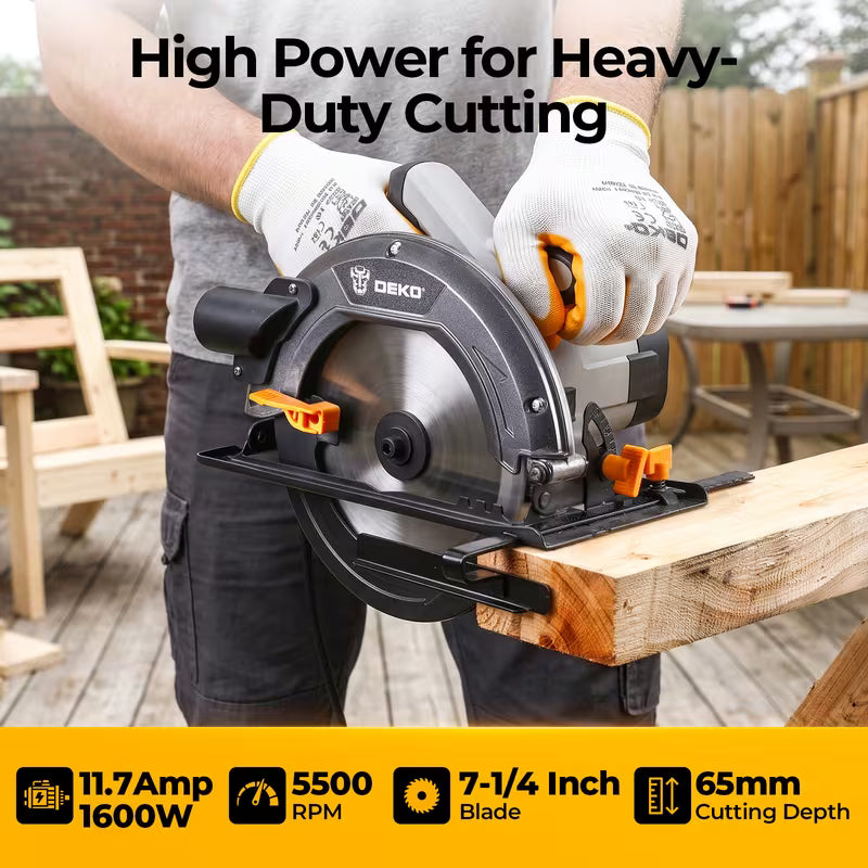 DEKO 7-1/4" Circular Saw Corded | 11.7Amp 1600W