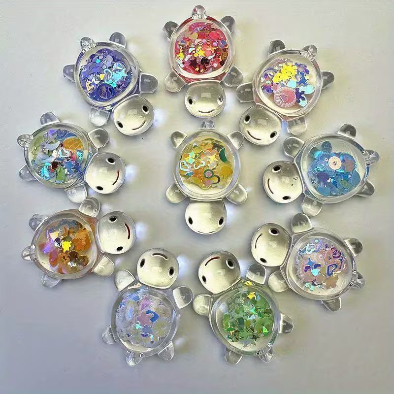 Random Color 10pcs Glow-in-the-Dark Sea Turtle Decorations, Colorful Confetti Turtle Statues