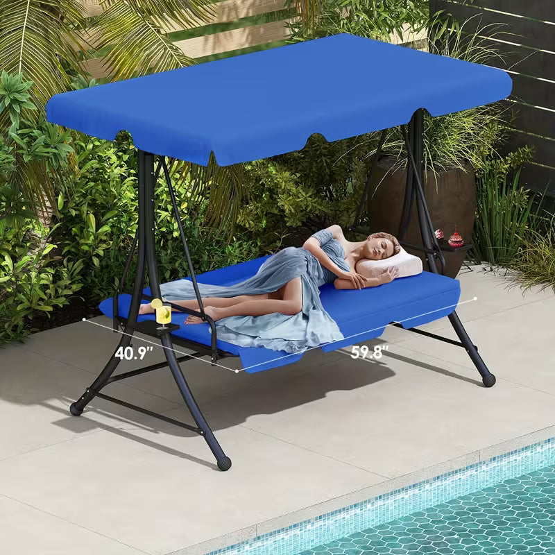 2-in-1 Outdoor Patio Swing 3-Seat Porch Swing with Adjustable Canopy And Removable Cushions