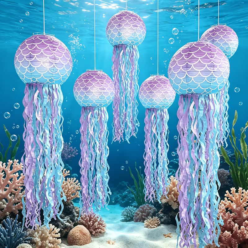 8-inch Mermaid Paper Lantern Set, Suitable for Ocean Party Decorations, Mermaid Themed Party