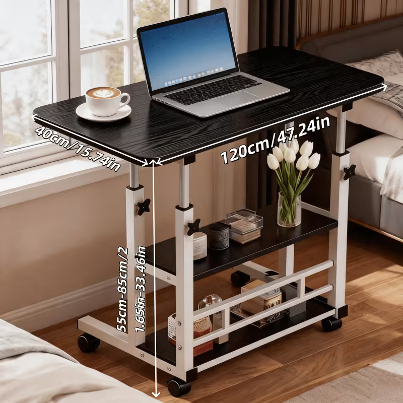Extra-large Three-tier Wheeled Office Computer Desk, 23.62inch/31.5inch/47.24inch
