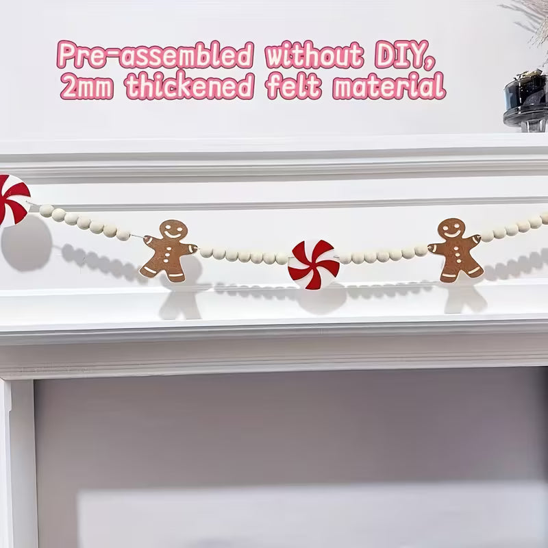 8.2Ft Gingerbread Man Candy Wreath - Felt Gingerbread Men, Candy