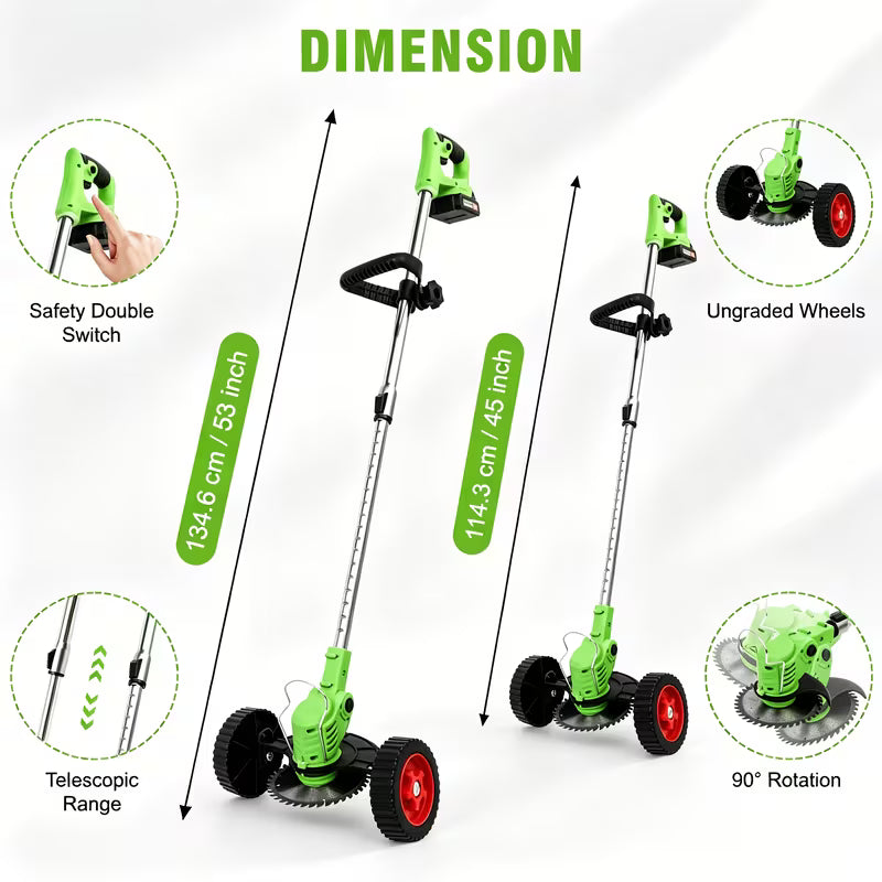 Portable Cordless Electric Grass Trimmer 24V, Adjustable Telescopic Pole Lawn Mower