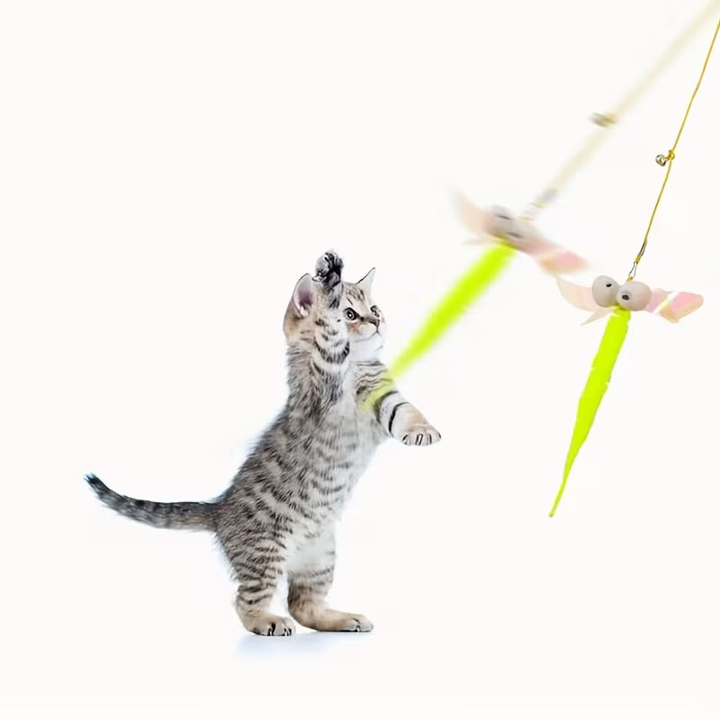 4pcs Random Color Cat Worm Teaser Toys Wand Attachments Fishing Set, Random Color