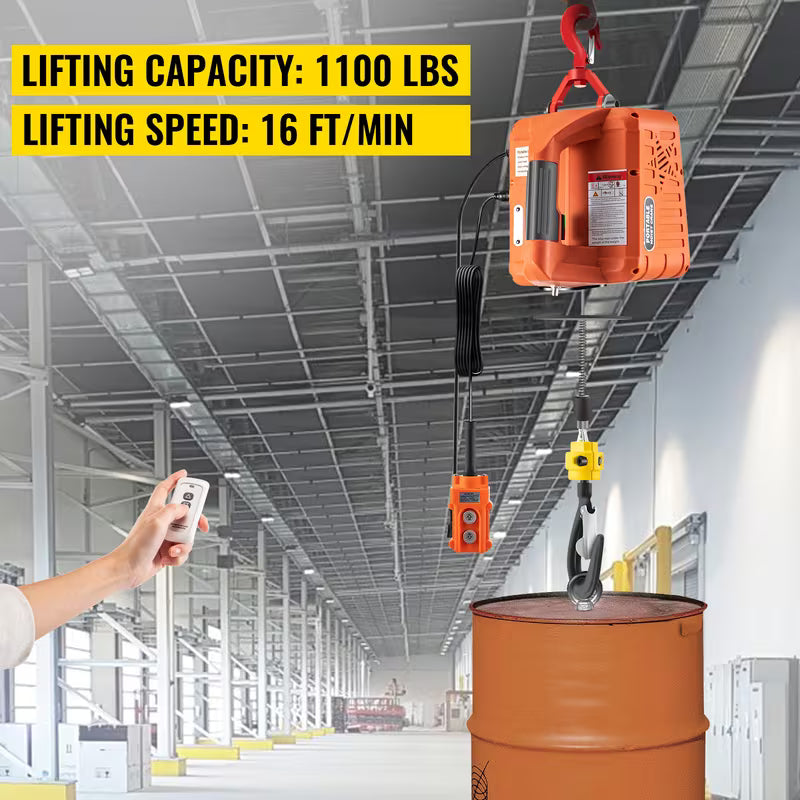 VEVOR 3-in-1 Electric Hoist Winch, 1100lbs Portable Electric Winch, 1500W 110V Power Winch Crane