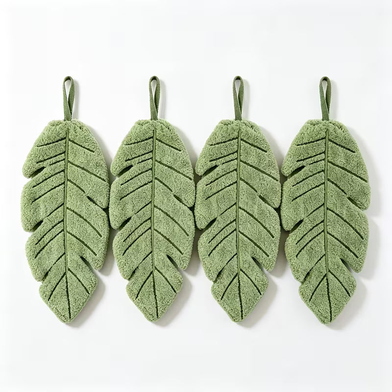 4pcs/Cute Banana Leaf-Shaped Hand Towels, Coral Fleece Material, Highly Absorbent Hanging