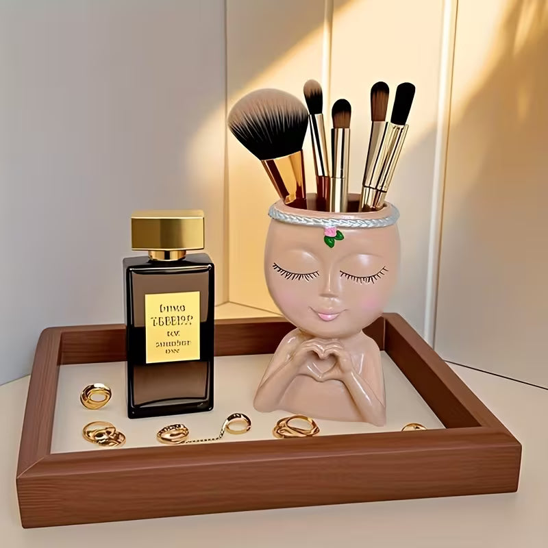 1pc Abstract Figure Sculpture Face Makeup Brush Holder, Vanity Desktop Brush Pen Cup Organizer