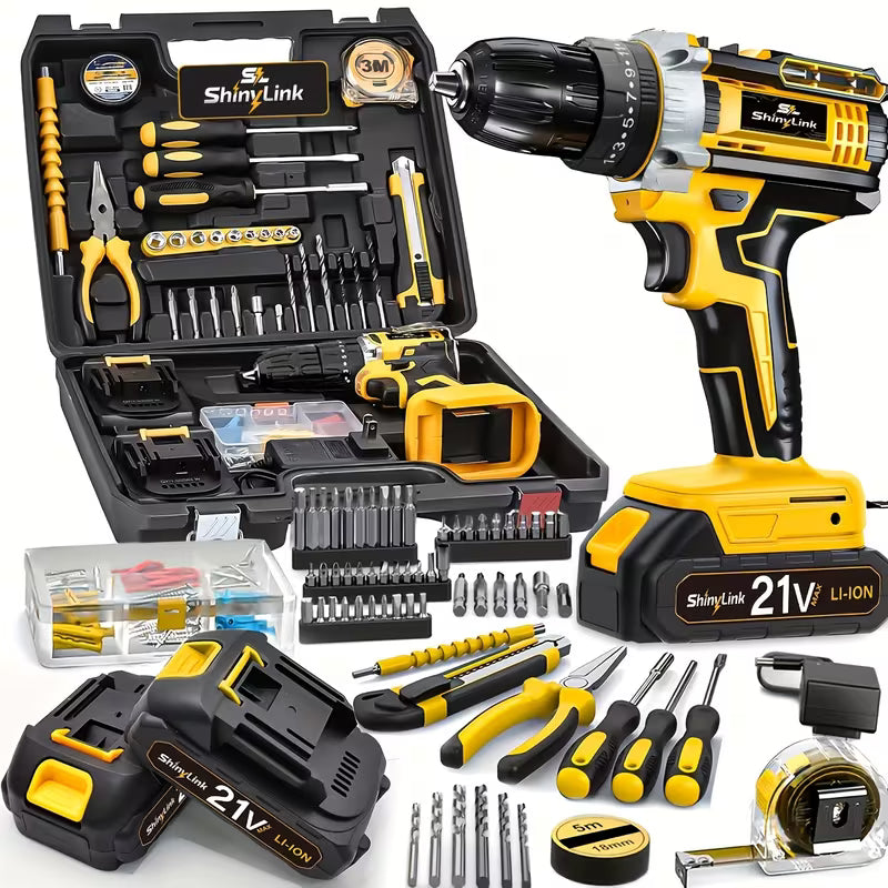 1/18/30/32/35/136/148pcs Electric Drill Tool Box Set | Rechargeable Cordless Drill Set with 2