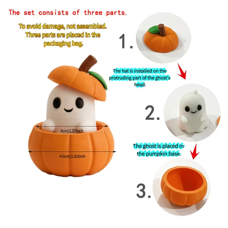 Set Includes a Pumpkin Base, Ghost, And Hat-Creative 3D-Printed Halloween Pumpkin Spirit