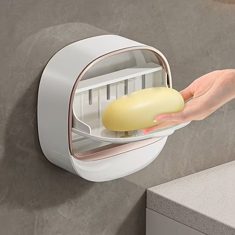 Wall-Mounted No-Drill Soap Dish Shelf, Household Bathroom Drainable High-End Cream Style