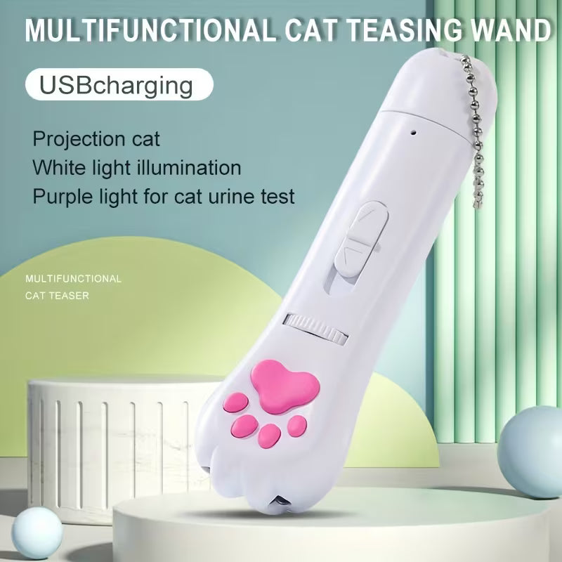 Projection cat teasing pen, rotating gear to project different patterns, White
