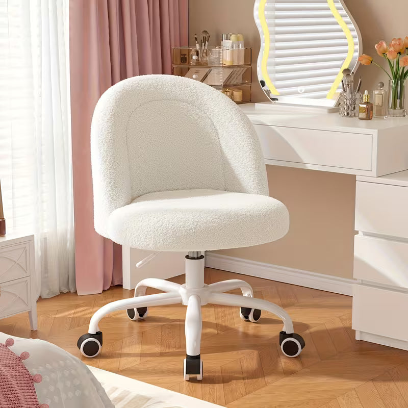 Vanity Chair with Lumbar Support, Adjustable Swivel Armless Desk Chair, Teddy