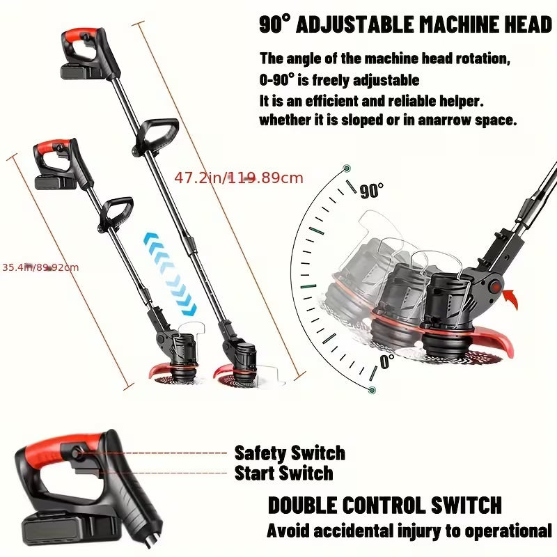 Electric Weed Wacker, Battery Powered Trimmer with 2pcs Batteries, 3 Types of Blades