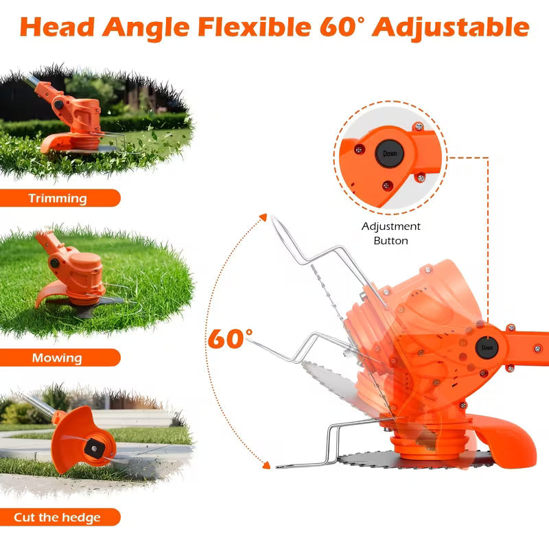 Cordless Grass Trimmer - 2X 21V 4000Mah Batteries, 30-80Min Runtime No Frequent Charging