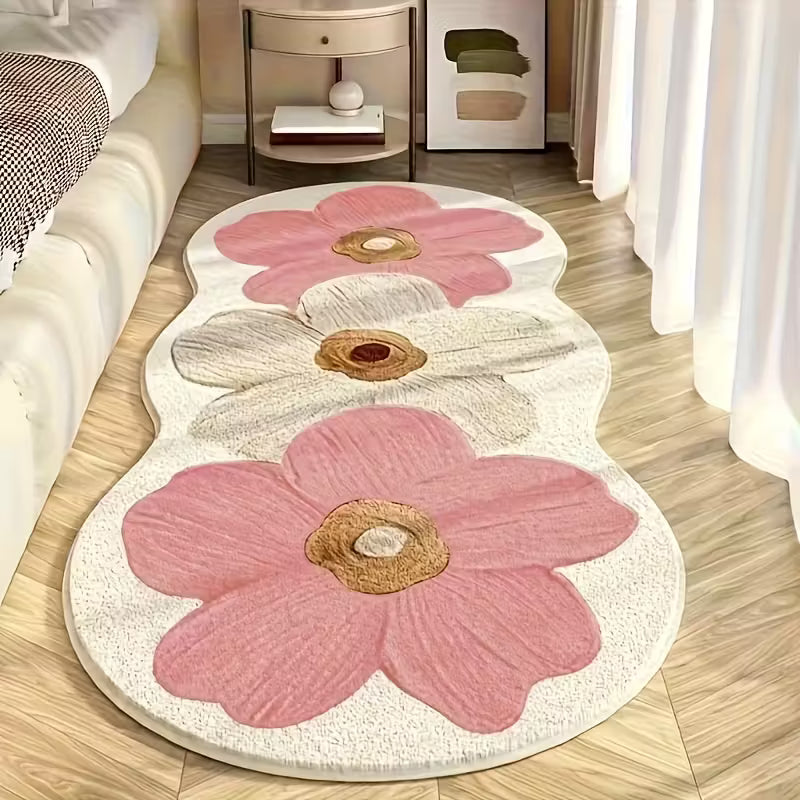 Luxury Soft Plush Mat - Navy Blue/Brown Floral Mat with Non-Slip Backing, 10Mm Thick Mat