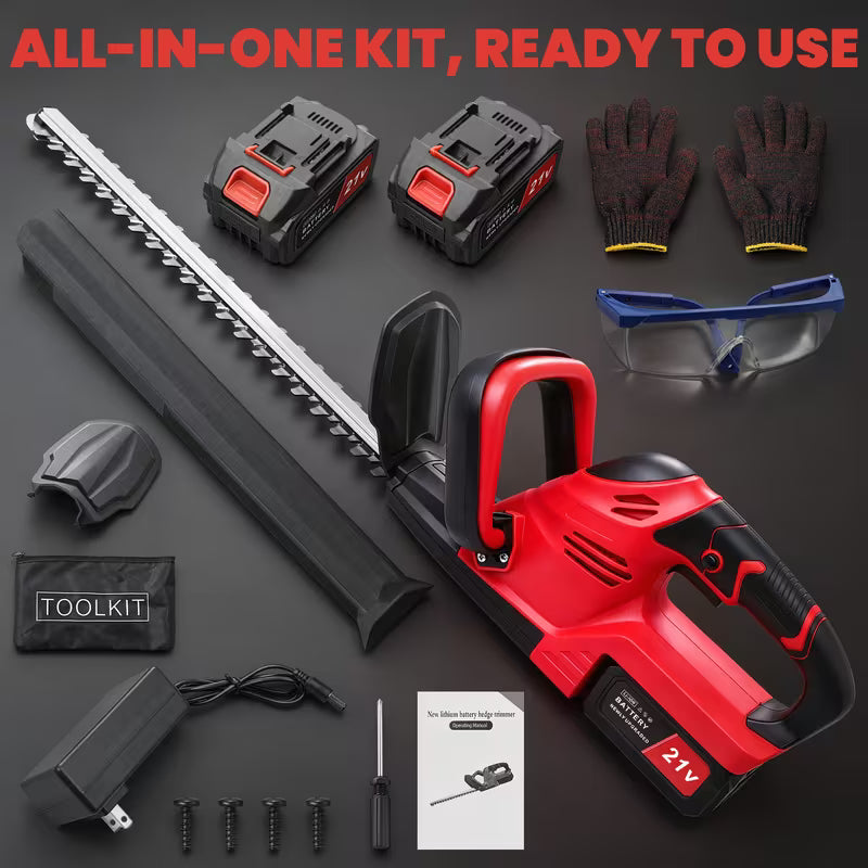 Cordless Hedge Trimmer 21V 600W, 22 Inch Carbon Steel Dual-Action Blade, 4000R/Min