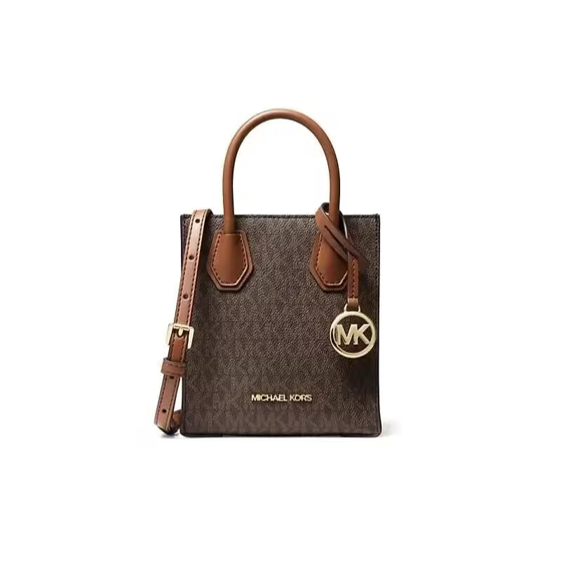 Michael Kors Mercer XS Shopper Leather Crossbody Bag $298 (Brown Signature/Gold Tone)