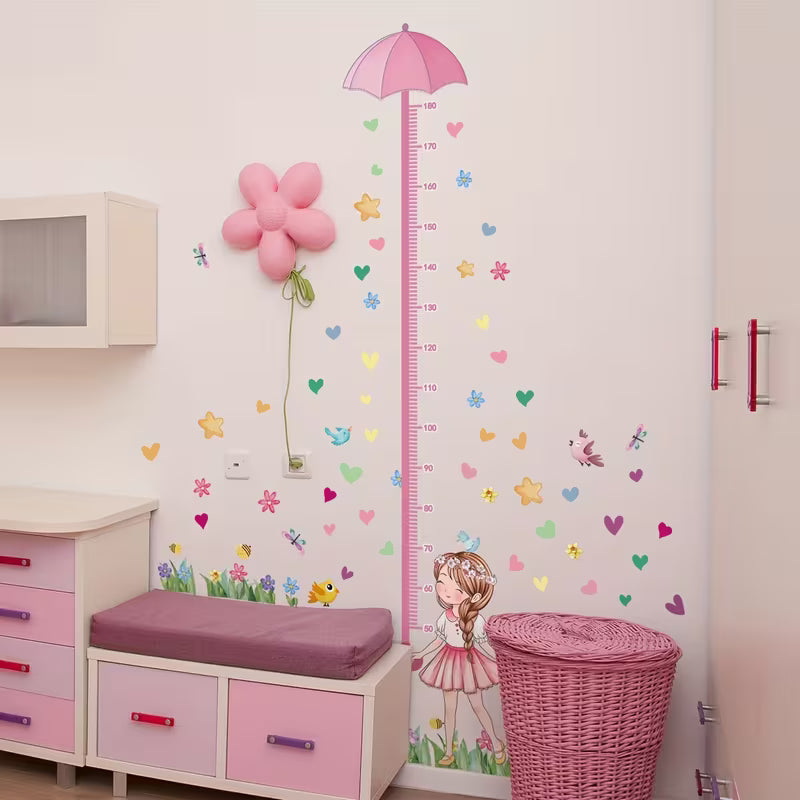 1 Set 2pcs Creative Pink Girl Umbrella Height Sticker Living Room Bedroom Background Wall
