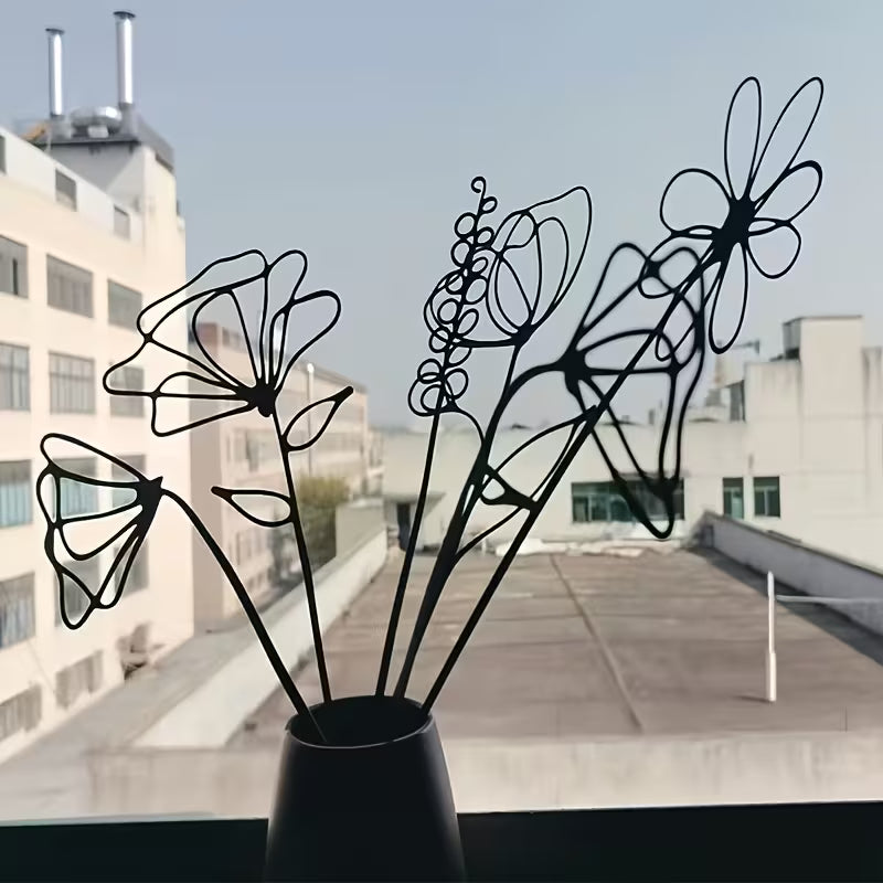 6pcs Set of OHRMBYA Black Metal Artificial Flowers - Minimalist Modern Floral Decor, Elegant