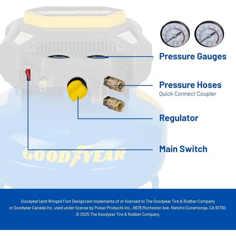 Goodyear 6 Gallon 150 PSI Oil Free Electric Pancake Air Compressor