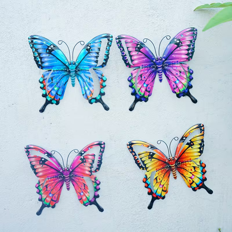 4pcs Set of 3D Colorful Metal Butterfly Wall Art, Iron Decorations - Suitable for Garden, Patio