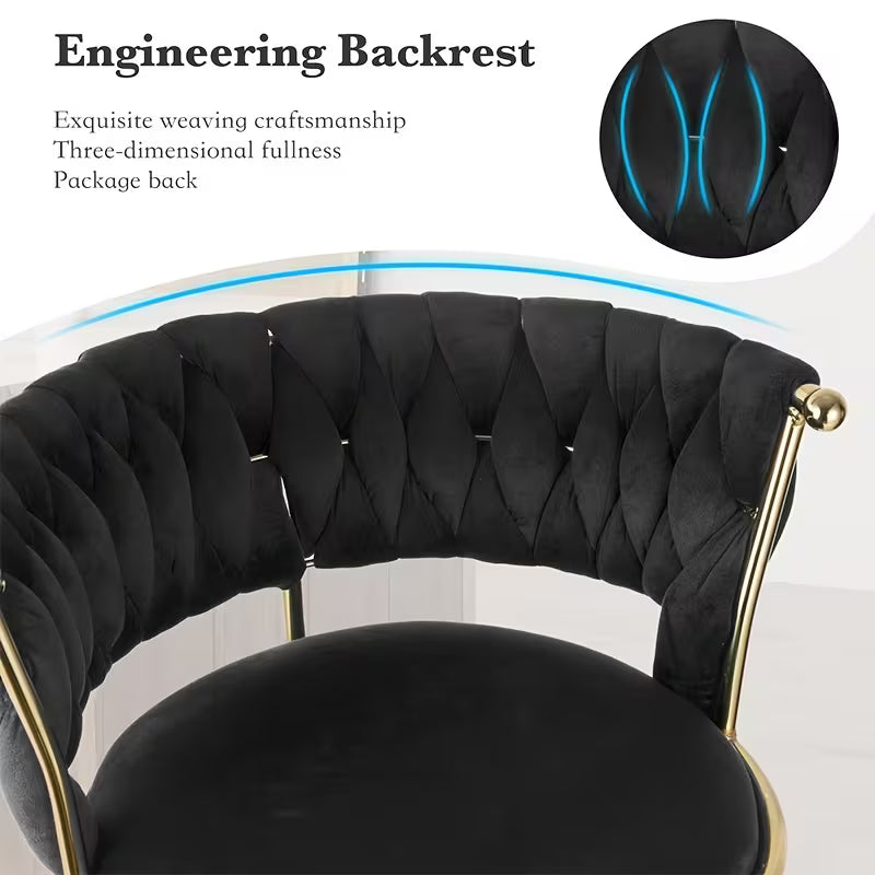4pcs Modern Swivel Woven Velvet Bar Stools, Stool Set, Metal, Golden
