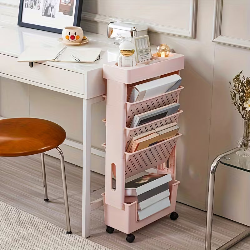 Five Levels Movable Bookshelf Shelf, Desk Side Bookshelf Set